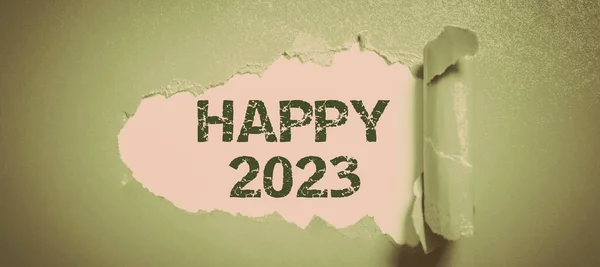 Sinal Texto Mostrando Feliz 2023 Palavra Escrito Celebração Início Ano — Fotografia de Stock