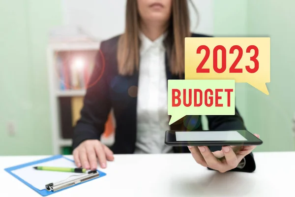 Redação Exibindo Texto 2023 Orçamento Visão Geral Negócio Plano Financeiro — Fotografia de Stock