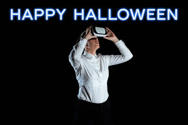 Koncepcionális Felirat Boldog Halloweent Koncepcionális Fotó Est Mindenszentek Keresztény Napjai — Stock Fotó