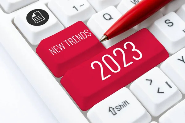 Bildunterschrift Vorstellung Der Neuen Trends 2023 Konzept Bedeutet Allgemeine Richtung — Stockfoto