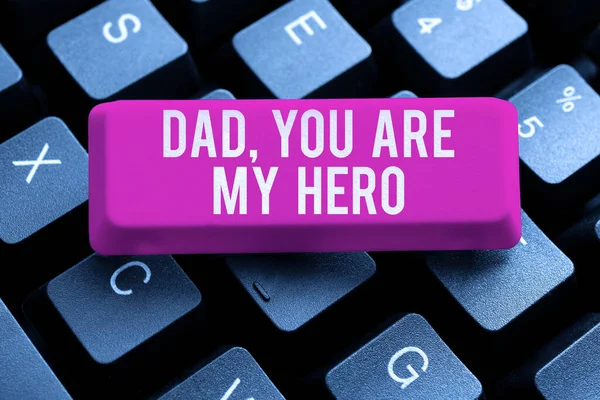 Kézírás Üzenet Apa Vagy Hősöm Internet Concept Csodálata Apád Szerelem — Stock Fotó