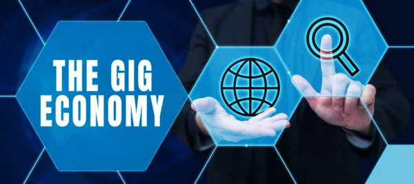 Testo Didascalia Che Presenta Gig Economy Business Overview Mercato Dei — Foto Stock