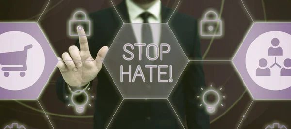 Señal Texto Que Muestra Stop Hate Internet Concept Prevenir Presión — Foto de Stock