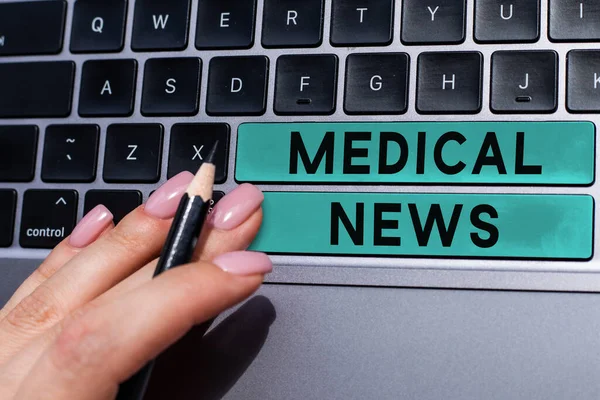 Σήμα Κειμένου Που Δείχνει Medical News Word Report Αξιοσημείωτες Πληροφορίες — Φωτογραφία Αρχείου