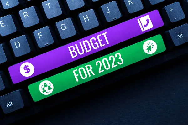 Sinal Texto Mostrando Orçamento Para 2023 Abordagem Empresarial Uma Estimativa — Fotografia de Stock