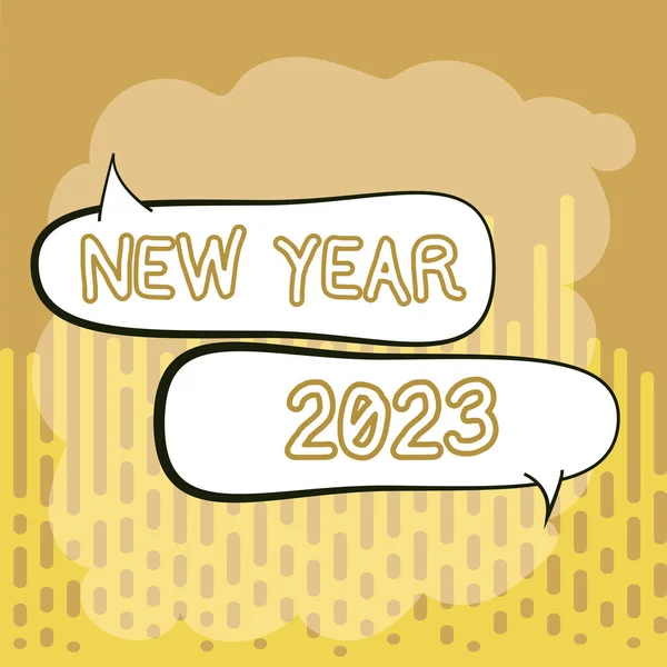 Firma Mostrando Año Nuevo 2023 Palabra Escrita Saludo Celebrando Fiesta — Foto de Stock