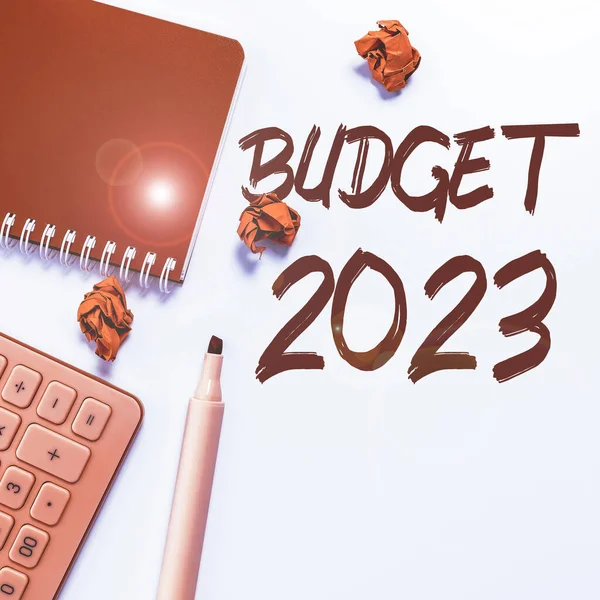 Text Showing Inspiration Budget 2023 Business Approach Estimate Income Expenditure — Stock Photo, Image