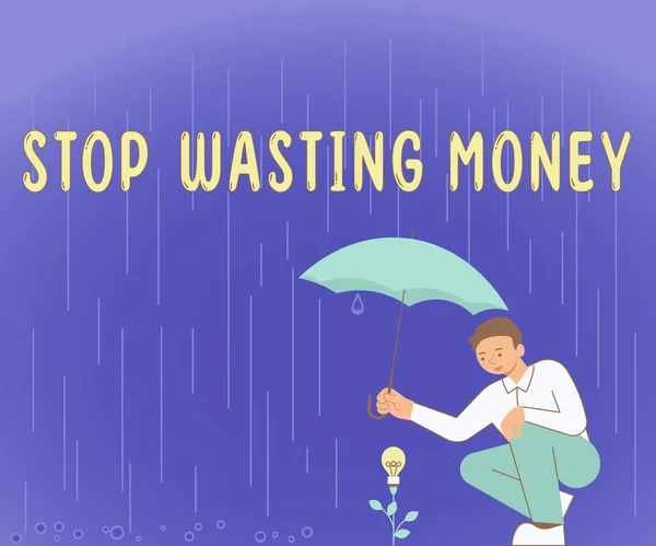 Tanda Teks Yang Menampilkan Stop Wasting Money Konsep Yang Berarti — Stok Foto