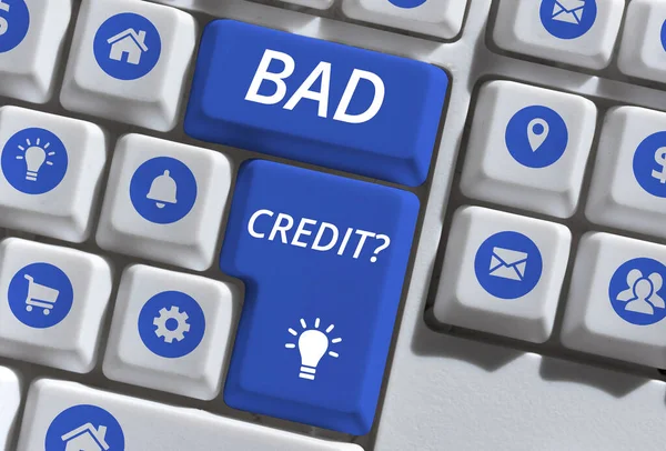 Szöveg Felirat Bemutató Bad Credit Üzleti Áttekintés Kínál Segítséget Után — Stock Fotó