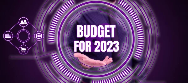 Redação Exibindo Texto Orçamento Para 2023 Word Written Estimates Income — Fotografia de Stock
