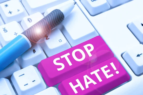 Señal Texto Que Muestra Detener Odio Concepto Que Significa Prevenir — Foto de Stock