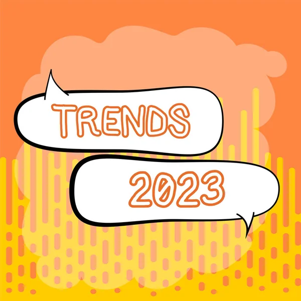 Podpis Zobrazující Trendy 2023 Business Showcase Nadcházející Rok Převládající Tendence — Stock fotografie