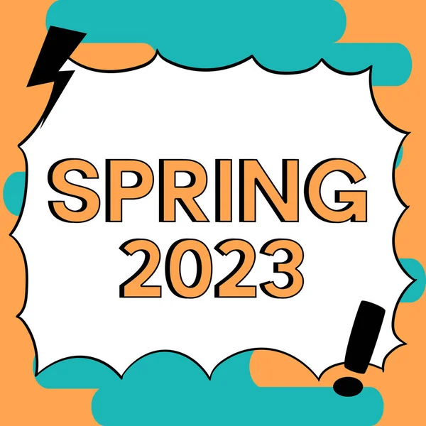 Знак Показывающий Весну 2023 Бизнес Концепция Времени Года Цветы Поднимаются — стоковое фото