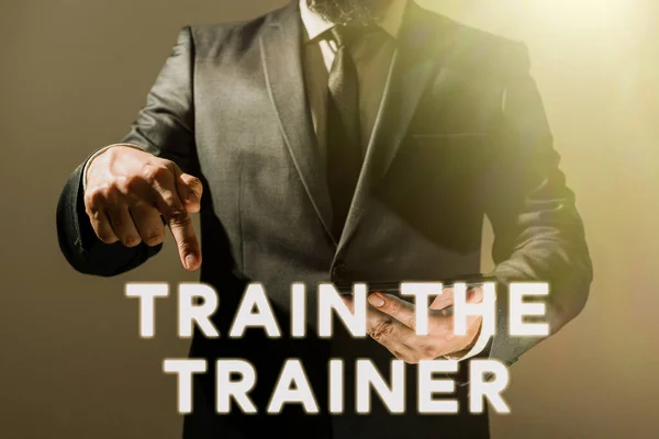 Text Sign Showing Train Trainer Internet Concept Identified Teach Mentor — Stock Photo, Image