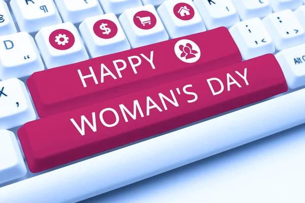 Концептуальная Подпись Happy Womans Day Business Overview Commemorate Essence Every — стоковое фото