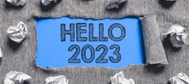 El yazısı işareti Merhaba 2023, kavram demek takvim yılı 2023 'ün başlangıcı demek.
