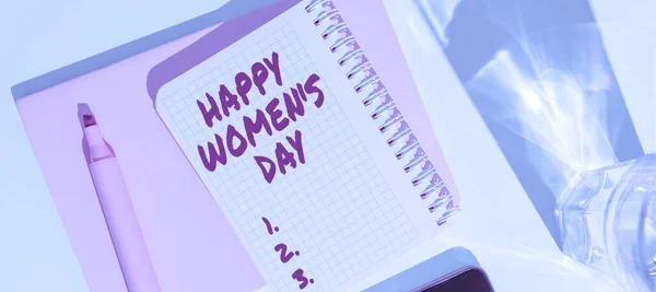 Hand Writing Sign Happy Womens Day Business Concept Commemorate Essence — Stock Photo, Image