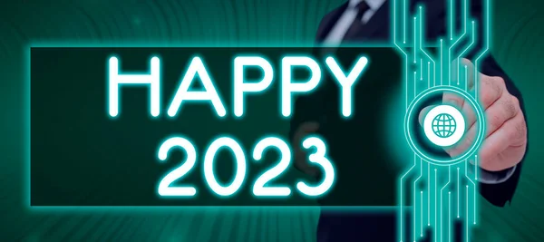 Text Med Happy 2023 Business Overview Celebration Beginning Calendar Year — Stockfoto