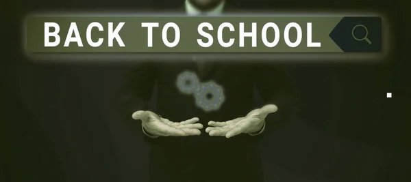 Szöveg Megjelenítése Vissza Iskolába Üzleti Kirakat Tanárok Barátok Könyvek Egyenruha — Stock Fotó