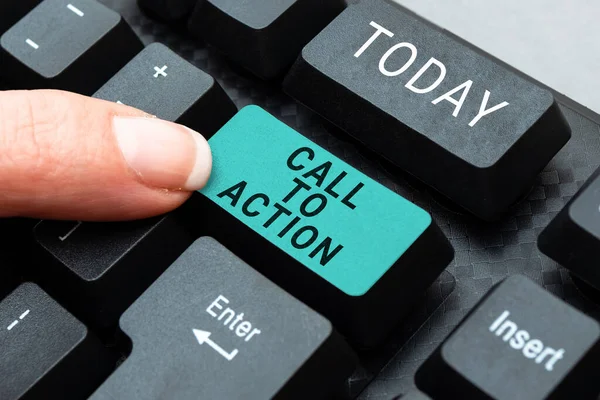 손으로 Call Action 개념은 용기있는 결정을 성공적 전략으로 옮기는 — 스톡 사진