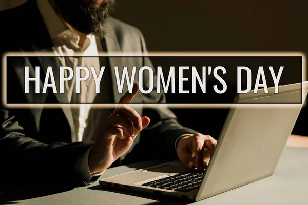 Inspirace Ukazující Znamení Happy Womens Day Obchodní Nápad Připomenout Esenci — Stock fotografie