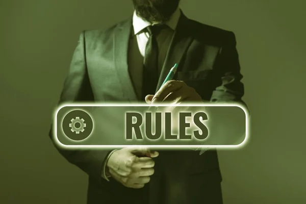 Σήμα Κειμένου Που Δείχνει Τους Κανόνες Επιχειρηματική Ιδέα Ασκεί Τελική — Φωτογραφία Αρχείου