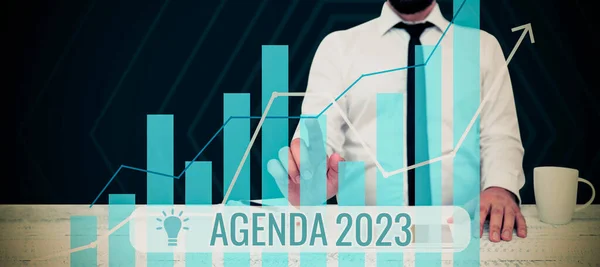 Skriva Texten Agenda 2023 Business Showcase List Activities Order Which — Stockfoto