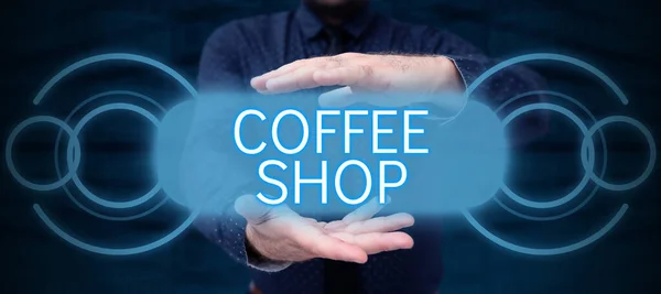 Письменный Знак Кофейня Бизнес Идея Небольшой Неформальный Ресторан Предлагающий Кофе — стоковое фото