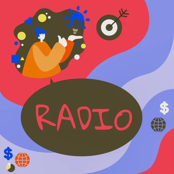 Señal Texto Que Muestra Radio Palabra Para Recepción Transmisión Ondas — Foto de Stock