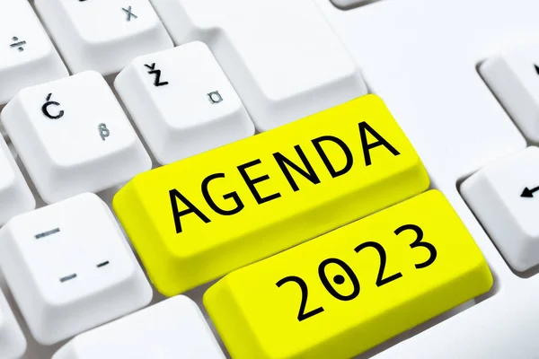 Inspiración Mostrando Signo Agenda 2023 Palabra Escrito Lista Actividades Orden —  Fotos de Stock