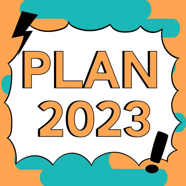 テキストを表示する書き込み計画2023 インターネットコンセプト来年何かを行うか または達成するための詳細な提案 — ストック写真