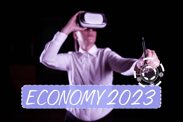 Szöveg Megjelenítése Economy 2023 Conceptual Photo Egy Ország Vagyona Erőforrásai — Stock Fotó