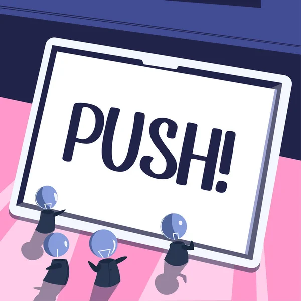 Text Bildtext Presenterar Push Affärsöversikt Framåt Genom Att Använda Våld — Stockfoto