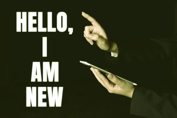 手写签名Hello New Business Overview自我介绍自己是一个团队的新员工或新学生 — 图库照片