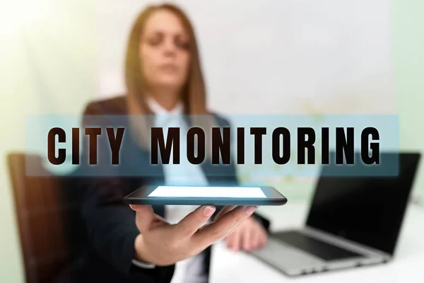 Концептуальный Дисплей City Monitoring Internet Concept Indicatorlevel Analysis Pilot Project — стоковое фото