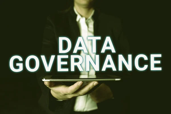 Sinal Escrita Manual Governança Dados Conceito Que Significa Gestão Geral — Fotografia de Stock