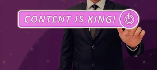 Didascalia Concettuale Content King Approccio Commerciale Marketing Information Advertising Strategy — Foto Stock