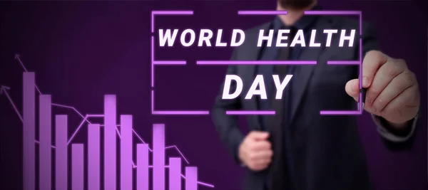 Bildunterschrift Weltgesundheitstag Internet Konzept Sondertermin Für Gesunde Aktivitäten Pflege Prävention — Stockfoto