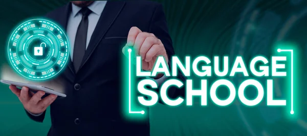 Sprachschule Für Textanzeigen Bildungshaus Für Konzeptfotos Dem Fremdsprachen Gelehrt Werden — Stockfoto