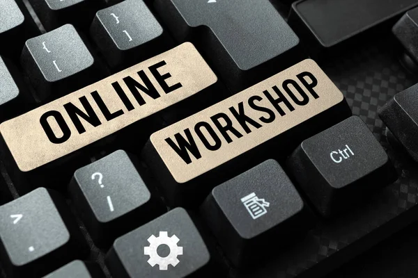Sign Exibindo Workshop Online Conceito Negócio Discussão Intensiva Atividade Sobre — Fotografia de Stock