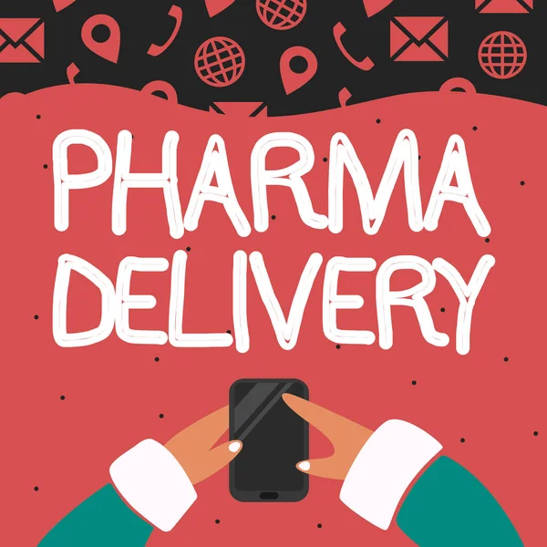 Inspiráció Mutató Jel Pharma Delivery Üzleti Koncepció Kapok Receptek Postán — Stock Fotó