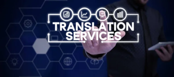 概念表示翻訳サービス スピーチを翻訳する人々を提供するビジネスアイデア組織 — ストック写真