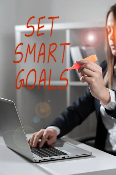 Sign Exibindo Set Smart Goals Conceito Negócio Estabeleça Objetivos Alcançáveis — Fotografia de Stock
