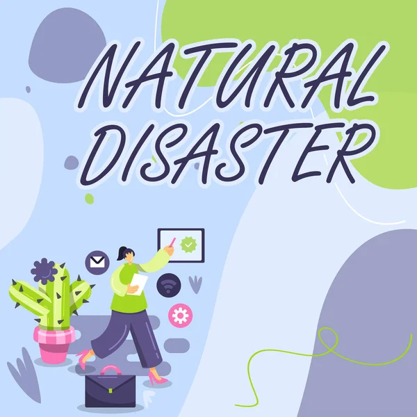 Didascalia Testo Che Presenta Natural Disaster Concetto Business Che Verifica — Foto Stock