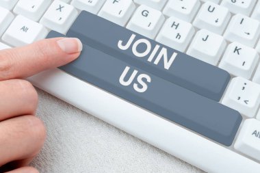 El yazısı metni Bize Katıl, Toplum Takımına Kavramsal Fotoğraf Kaydı veya Blog Sosyal medyaya Kaydet