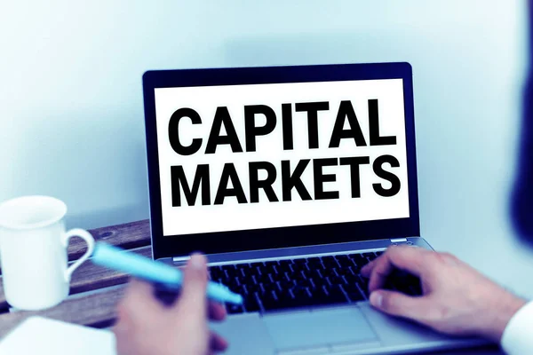 Logga Visar Kapitalmarknader Word Skrivet Tillåt Företag Att Samla Pengar — Stockfoto