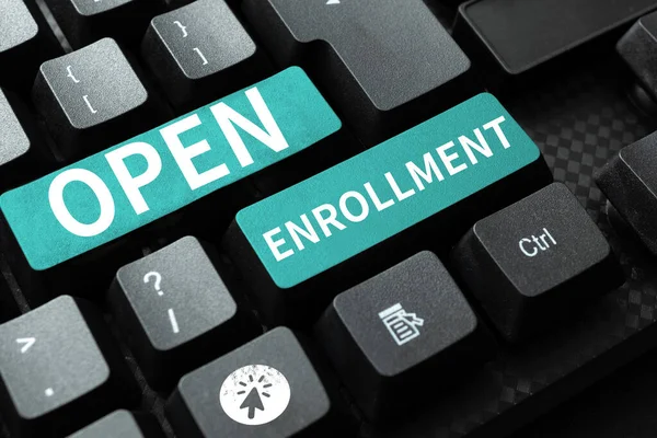 stock image Inspiration showing sign Open Enrollment, Business approach The yearly period when people can enroll an insurance