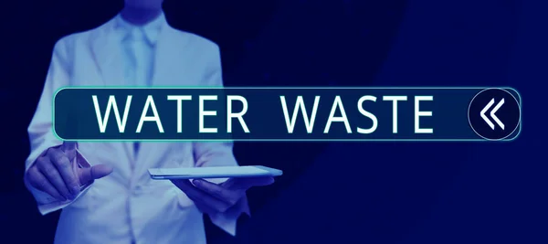 Text Sign Showing Water Waste Business Idea Liquid Has Been — Stock Photo, Image