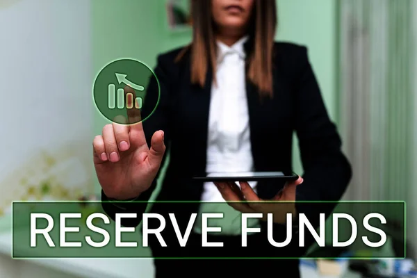 Conceptual Caption Reserve Funds Internet Concept Money Released Bank Backup — Foto de Stock