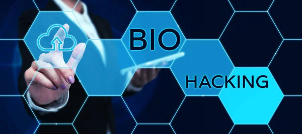 Sign displaying Bio Hacking, Business overview exploiting genetic material experimentally without regard to ethical standards